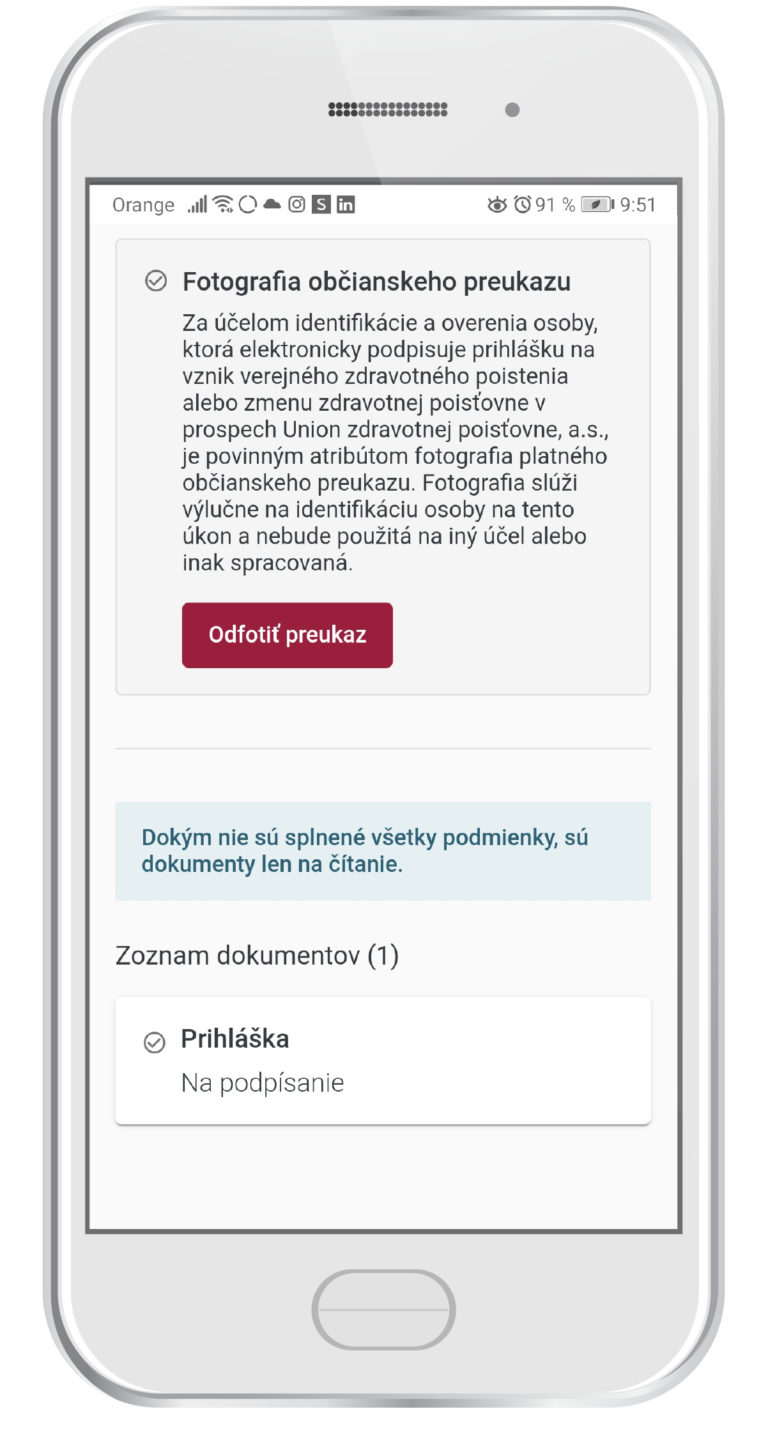 Odfotiť občiansky preukaz (dotykové zariadenie)