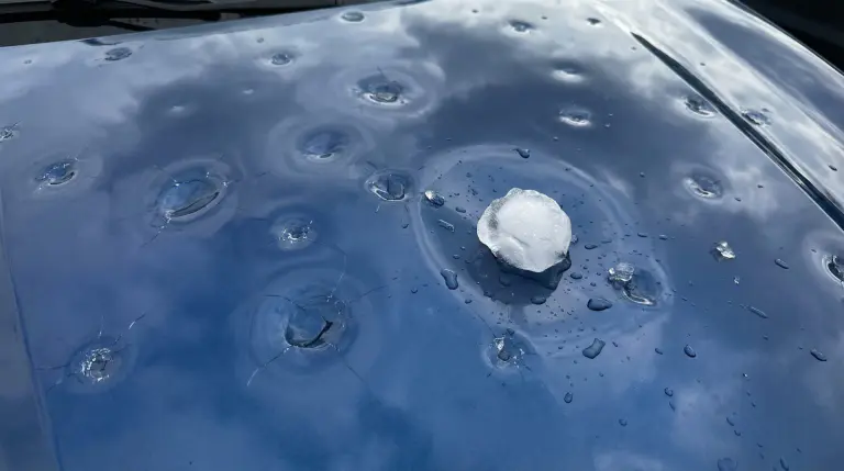 Auto poškodené silným krupobitím